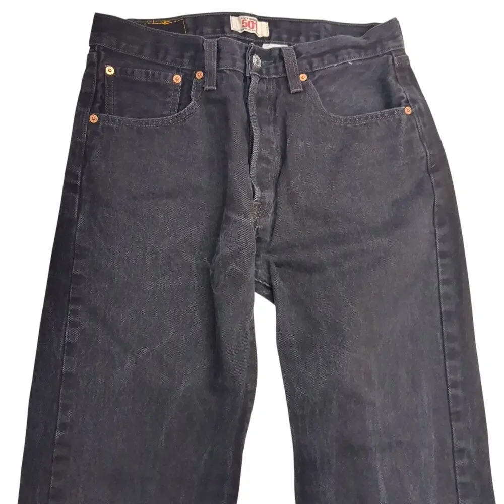 Levi's 501 Jeans Mens W33 L32 Black Wash Denim Button Fly Straight Leg Blank Red
